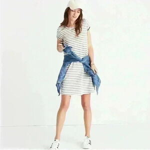 Madewell Striped Retreat T Shirt Dress White/Faded Black Stripes Size Small